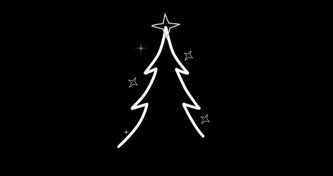 Christmass Tree abstract line animation formation with stars of bethlehem in ALPHA Channel