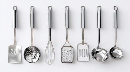 Kitchen Utensils set Silver kitchenware.