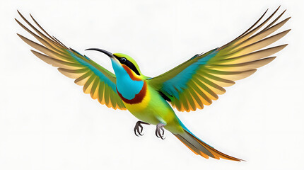 A colorful bird with wings spread wide against a plain white background image art, 32K Resolution