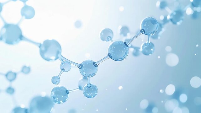 透明な青い分子鎖が静かに浮遊する美容成分のループ動画。ヒアルロン酸やペプチドなどの保湿・美容液イメージに最適な高品質アニメーション。
A seamless loop animation of translucent blue molecular chains gently floating in soft light, perfect for skincare, hyaluronic acid,  - Powered by Adobe