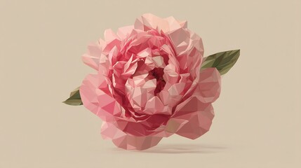 Low Poly Pink Peony Flower Illustration.