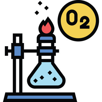 Chemical Experiment with Flask and Bunsen Burner Showing Oxygen Element Symbol on Transparent Background