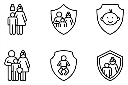 Parental control icon set, parental guidance icon, Parent kid shield icon on white background