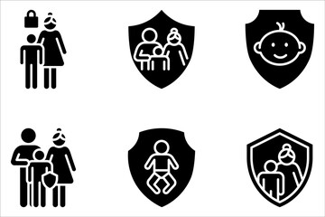 Parental control icon set, parental guidance icon, Parent kid shield icon on white background