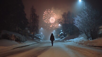 New Year Fireworks Winter Night Celebration.