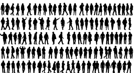 Naklejka premium Diverse crowd silhouettes a collection of people standing and walking in black