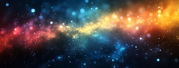 Naklejka premium Abstract Cosmic Background with Blurry Bokeh Lights and Starry Dust image photo