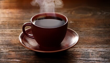 Dark Roasted Beverage Rests Steaming In A Ceramic Cup Upon A Rustic Wooden Surface