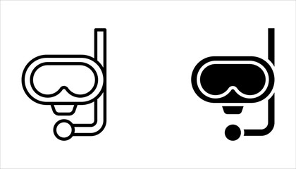 Diving mask icon set, scuba glasses and ocean, vector graphics on white background