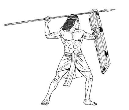 Ancient Nubian warriors. Historical drawing.