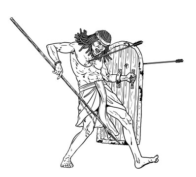 Ancient Nubian warriors. Historical drawing.