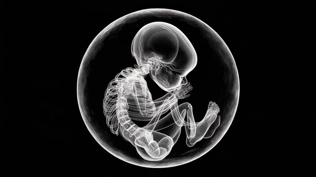 X-ray Illustration of a Fetus in a Protective Sphere for Medical and Educational Use