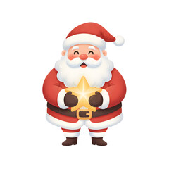 Obraz premium Santa Claus Holding a Shining Golden Star PNG – Cute Christmas Holiday Sticker Artwork