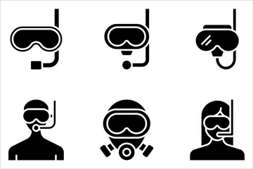 Diving mask icon set, scuba glasses and ocean, vector graphics on white background