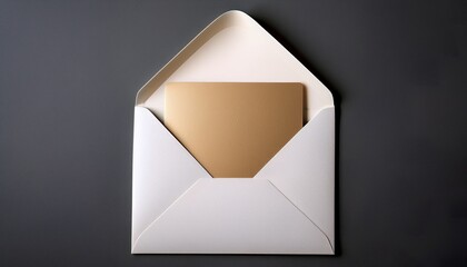 A White Envelope Open With A Creamcolored Card Inside Sits Against A Dark Gray Background