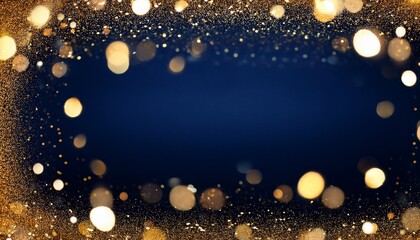 Sparkling Golden Glitter And Bokeh Lights Creating A Festive And Celebratory Frame Around A Dark Navy Blue Background