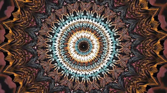 Psychedelic Abstract Kaleidoscopic Background Rotating Pattern, Hypnotic Optical Illusion, Symmetrical Geometric Design and Energy Flow Motion Graphic