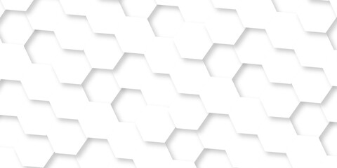 Fototapeta premium White abstract hexagonal hexagon modern technology. creative emboss light honeycomb polygonal web. geometric science and mosaic tile with template texture background. 