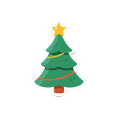 A festive christmas tree with a star on top isolated on transparent background, adorned with colorful garland for holiday cheer