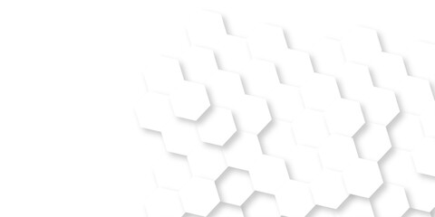 White abstract hexagonal hexagon modern technology. creative emboss light honeycomb polygonal web. geometric science and mosaic tile with template texture background.	