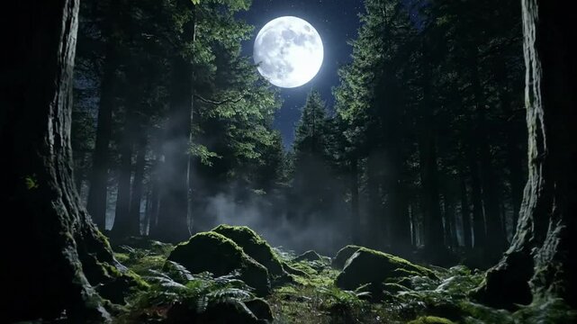 Powerful gravitational pull demonstrated by rhythmic ocean tides under a majestic moon, waves gently lapping a deserted, sandy shoreline. Low angle, dynamic, natural