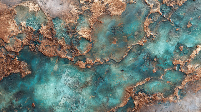Abstract textured surface, metallic turquoise and gold colors creating a beautiful effect