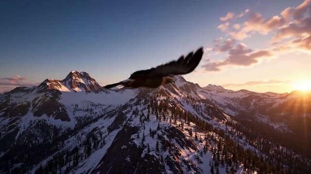 Dynamic sequence of a golden eagle taking flight from a high perch, showcasing powerful initial wingbeats and graceful ascent at dawn. Emphasizing the transition from stillness to motion,?