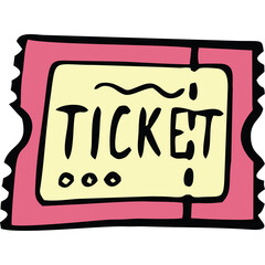 A Hand Drawn Style Illustration of a Pink and Yellow Ticket with Jagged Edges on a Transparent Background