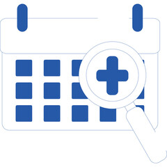 Blue Calendar Icon With Magnifying Glass Focusing On Plus Sign On Transparent Background Simple Flat Design Clean Lines