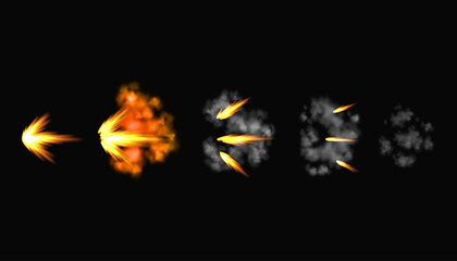 Gun flashes or gunshot animation. Collection of fire explosion effect during the shot with the gun. Cartoon flash effect of bullet starts. Shotgun fire, muzzle flash and explode © designer_things