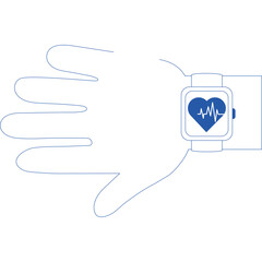 Blue Heartbeat Graphic On A Smartwatch Displayed On A Hand Outline Against A Transparent Background Health Monitoring Concept