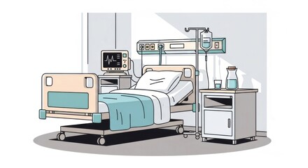 Hospital Bed with Medical Equipment in Patient Room