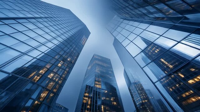 Stunning Architectural View of Modern Glass Skyscraper Against Blue Sky