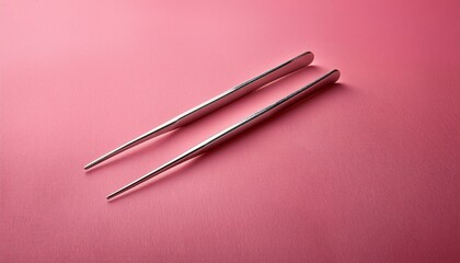 Two Silver Tweezers Lie Parallel On A Pink Surface Concept Of Precision And Beauty