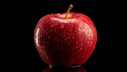 Shiny Red Apple With Water Droplets Isolated Against A Black Background Fresh And Enticing Fruit