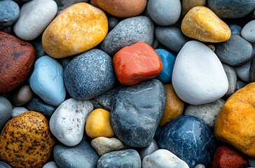 Colorful Smooth Pebbles And Rocks Scattered Close Up Macro View stones