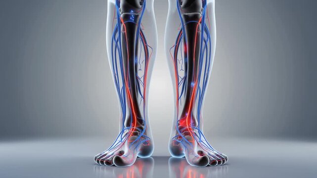 Human Leg Anatomy with Visible Veins and Arteries Medical 3D Animation.