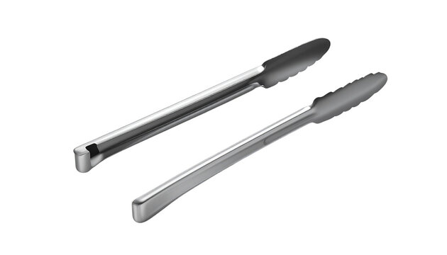 Stainless steel kitchen tongs for cooking and serving food Isolated on transparent background, png.