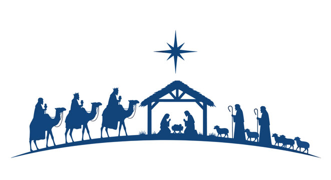 Nativity scene silhouette with three wise men isolated on transparent background - Powered by Adobe