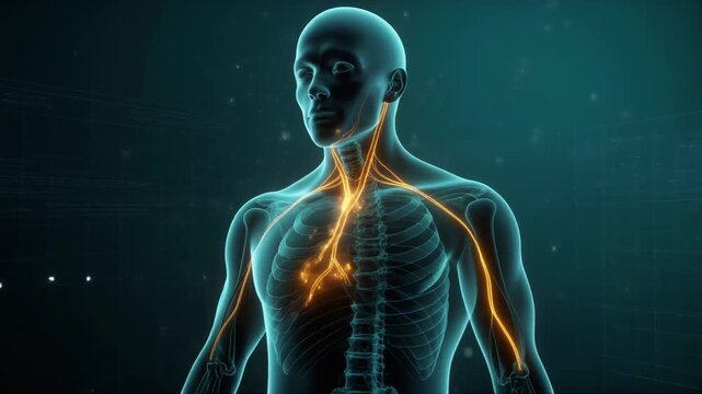 Human Nervous System and Vagus Nerve Anatomy in 3D Render.