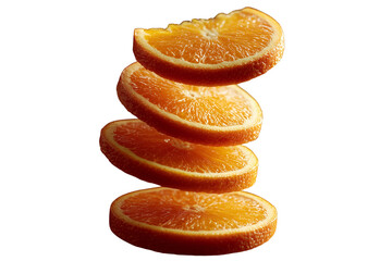 Vertical Falling Line of Orange Slices on Transparent Background