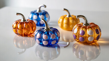 Colorful polka dot glass pumpkins in studio