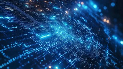 Digital networks showcasing glowing circuits and data flow in a vibrant tech landscape