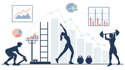 Modern gym workout data analysis charts showing fitness performance and healthy lifestyle progress