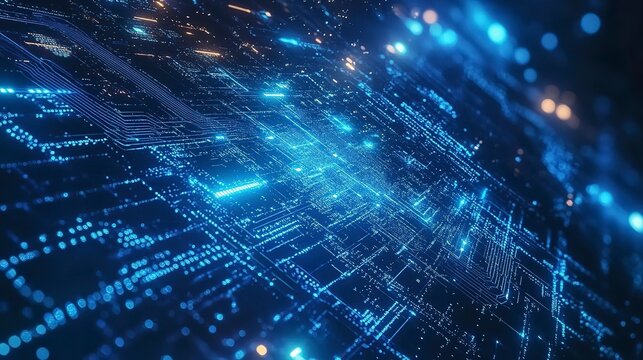 Digital networks showcasing glowing circuits and data flow in a vibrant tech landscape
