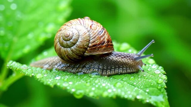 Illustrate the curious extension and retraction of a snail's sensitive optical tentacles, exploring its immediate surroundings with cautious curiosity.