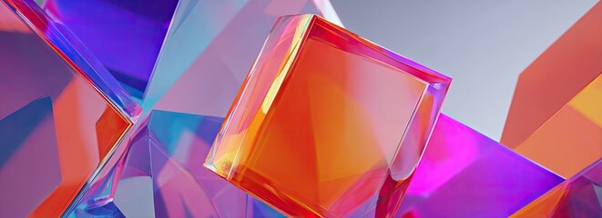 Abstract composition of vibrant, translucent geometric forms with light effects and gradients