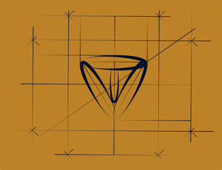Abstract design of a geometric shape on an orange background with grid lines illustrating symmetry and balance in artistic expression