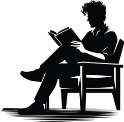 A person reading book silhouette vector illustration isolated on white background