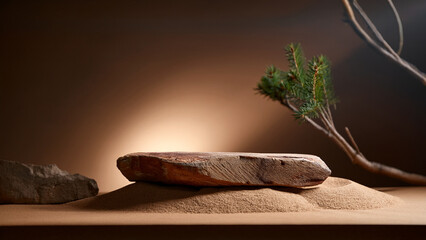 Minimalist Floating Natural Surface Mockup with Dramatic Studio Lighting